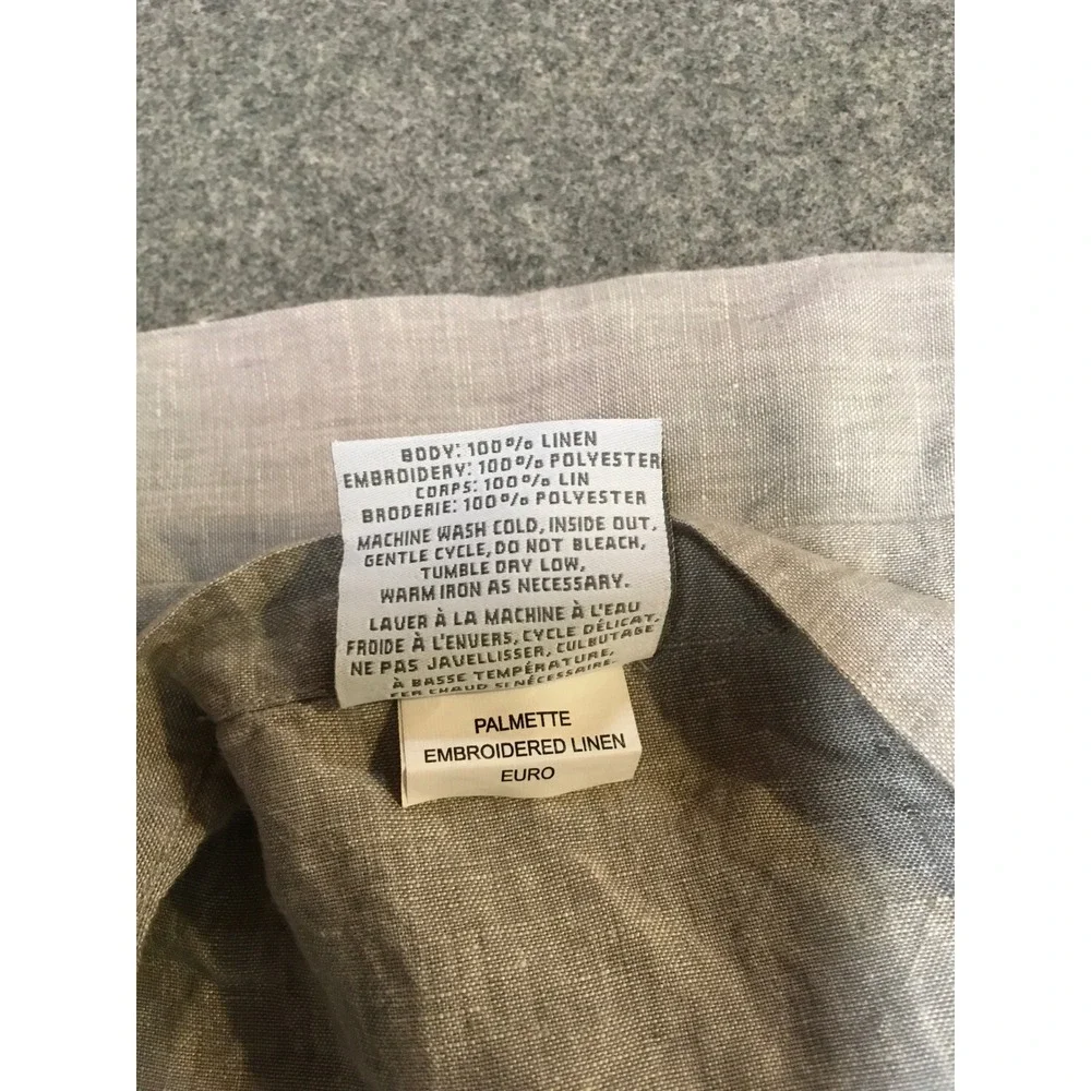 RH Restoration Hardware Palmette Euro Sham 25x25 Gray Embroidered Linen 2 pc